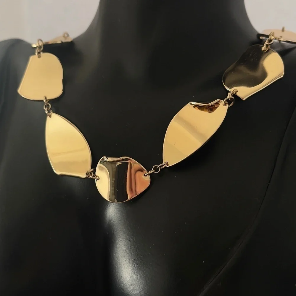 Halogen gold tone plate statement necklace